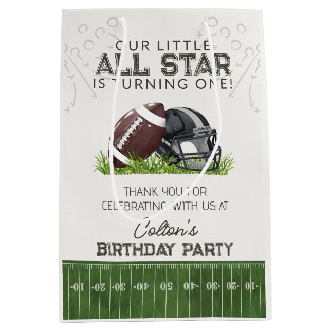 Sacola Para Presentes Média Football Little AllStar Touchdown Birthday Favor (Frente)