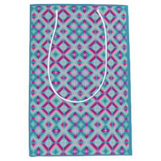 Sacola Para Presentes Média Formas geométricas abstratas azul rosa turquesa e