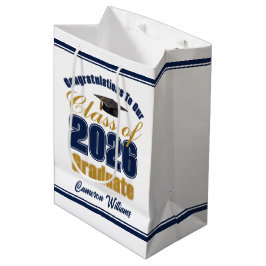 Sacola Para Presentes Média Formatura Personalizada Azul Marinho Dourado Turma