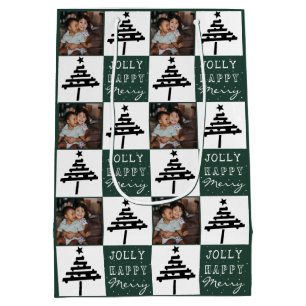 Sacola Para Presentes Média Foto da Árvore de Natal da Família Verde