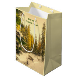 Sacola Para Presentes Média Foto da Floresta de Pinheiros Cobertos por Neve no