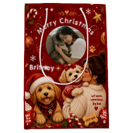 Sacola Para Presentes Média Foto da Mamãe do Cachorro Vermelho Natal Adorável