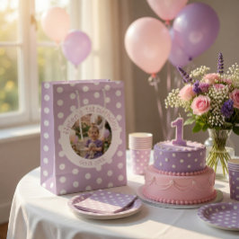 Sacola Para Presentes Média Foto de Aniversário Personalizada & Pontinhos Roxo