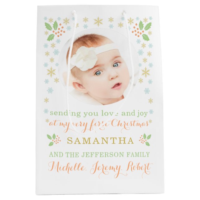 Sacola Para Presentes Média Foto de Natal do Bebê - Saco Moderno do Presente (Frente)