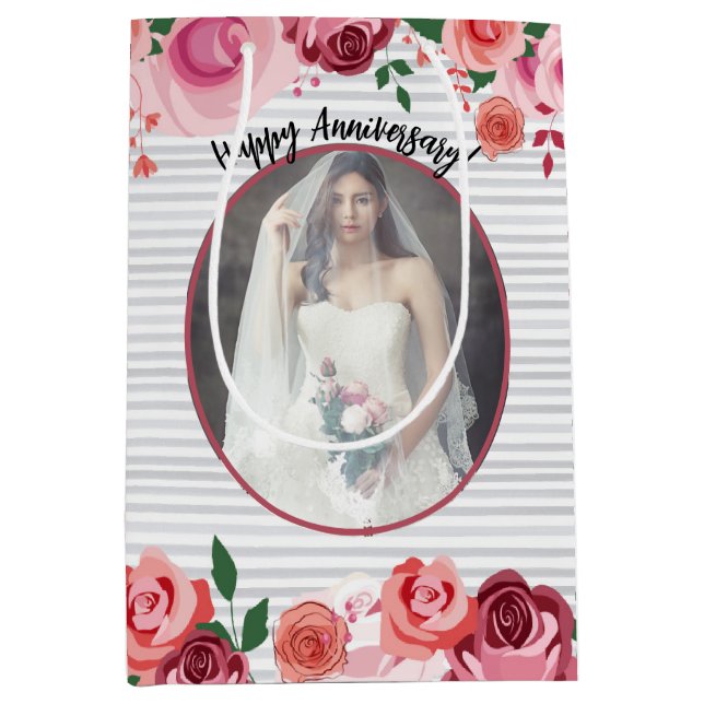 Sacola Para Presentes Média Foto de Rosas de pintura de aniversário de dia de  (Frente)