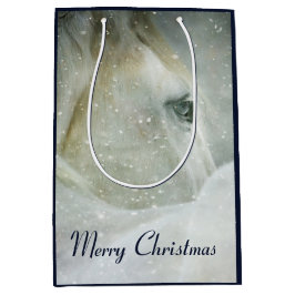 Sacola Para Presentes Média Foto de um belo Cavalo Branco no inverno