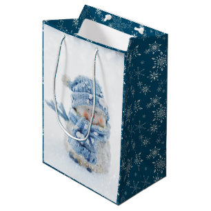 Sacola Para Presentes Média Foto de um bonitão de neve no inverno - Natal