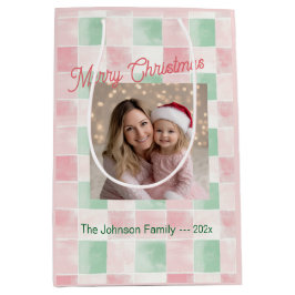 Sacola Para Presentes Média Foto do Retro Verde Rosa