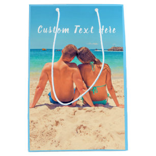 Sacola Para Presentes Média Foto e texto personalizados - seu próprio Design