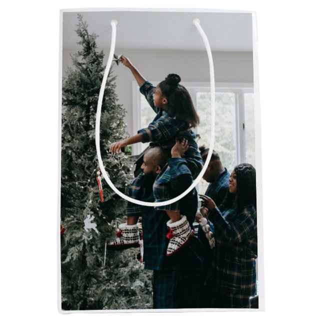 Sacola Para Presentes Média Foto personalizada da família de Natal personaliza (Frente)