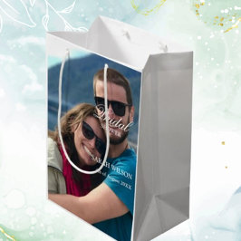 Sacola Para Presentes Média Foto personalizada de casamento de praia relaxada