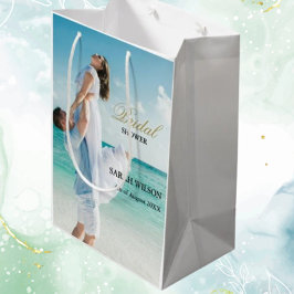 Sacola Para Presentes Média Foto personalizada de casamento moderno de praia