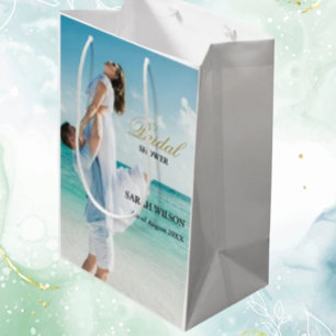 Sacola Para Presentes Média Foto personalizada de casamento moderno de praia