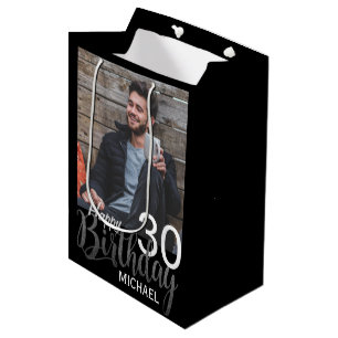 Sacola Para Presentes Média Foto personalizada moderna e qualquer aniversário
