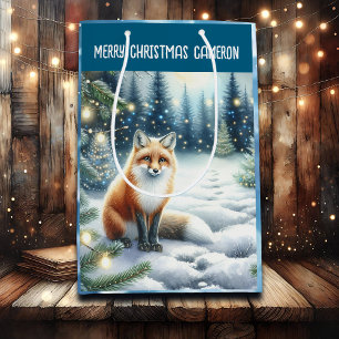 Sacola Para Presentes Média Fox no Natal Personalizado da Floresta Encantada