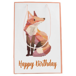 Sacola Para Presentes Média Fox Pixelart, Pixel Art, happy birthday
