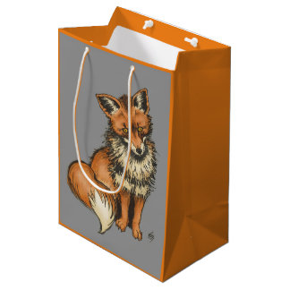 Sacola Para Presentes Média Fox vermelho no fundo cinzento