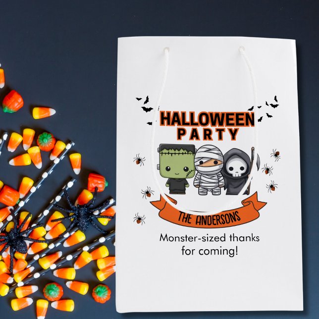 Sacola Para Presentes Média Frankenstein Mummy Grim Reaper Spooky Halloween (Criador carregado)