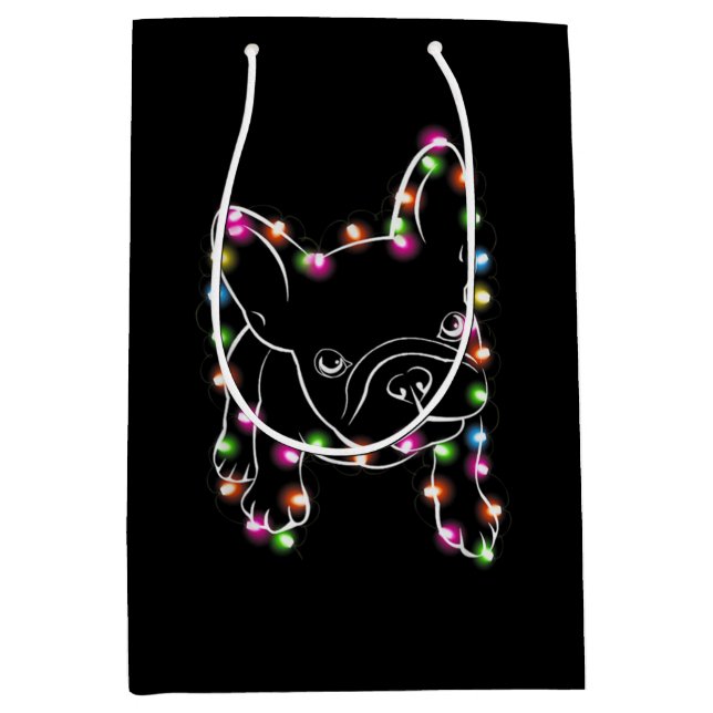 Sacola Para Presentes Média French Bulldog Christmas Light (Frente)