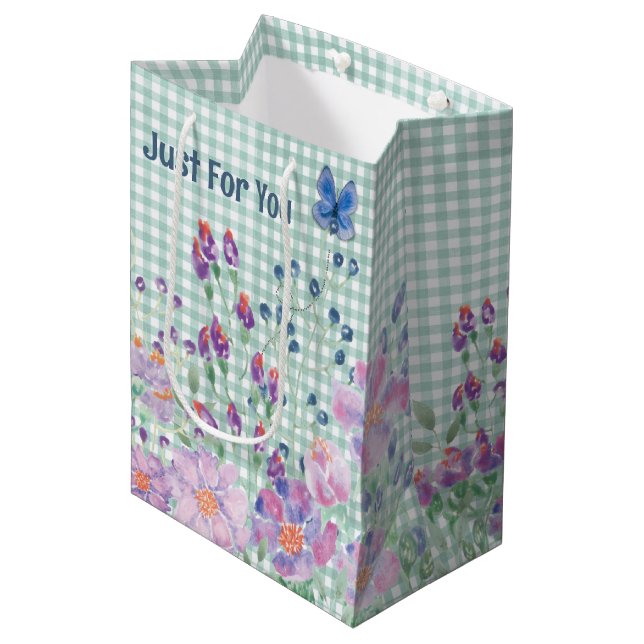 Sacola Para Presentes Média Fronteira Floral Com Borboleta (Frente inclinada)