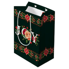 Sacola Para Presentes Média fronteira floral de natal JOY