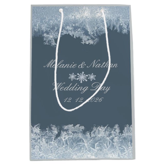 Sacola Para Presentes Média Frosted Blue Winter Wedding Custom (Frente)