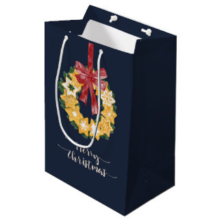 Sacola Para Presentes Média Frota de Cookies de Natal com fundo de Cinza Azul