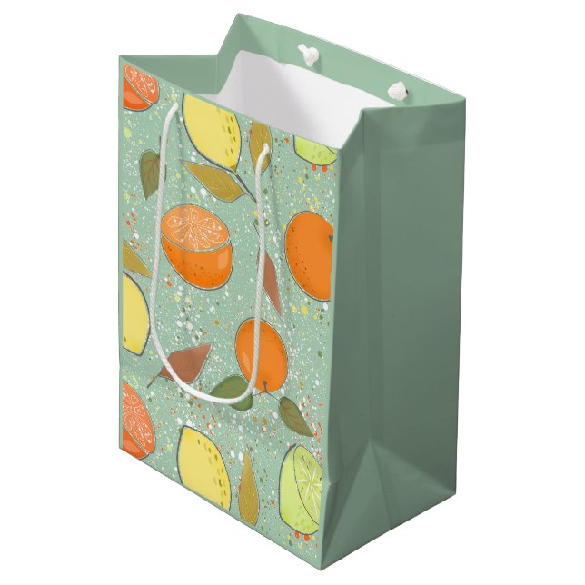 Sacola Para Presentes Média Fruta com limões, laranjas (Frente inclinada)