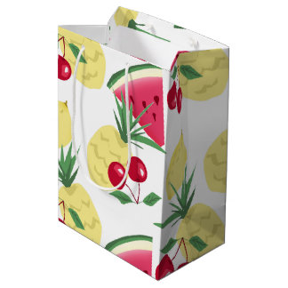 Sacola Para Presentes Média Frutas brilhantes e bagas em branco.