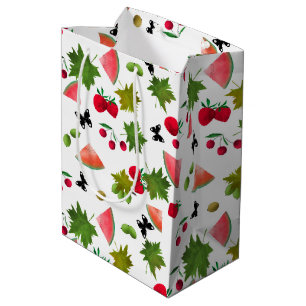 Sacola Para Presentes Média Frutas Insoltas Berries Canto De Cartoon Aquarela