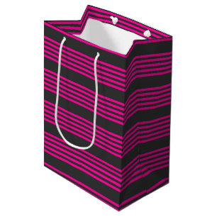 Sacola Para Presentes Média Fuchsia e carvão de cinco faixas