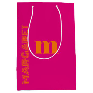 Sacola Para Presentes Média Fuchsia e laranja nome inicial personalizado moder