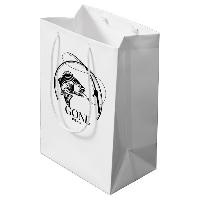 Sacola Para Presentes Média Fui Pescar | Preto e Branco  (Verso inclinado)