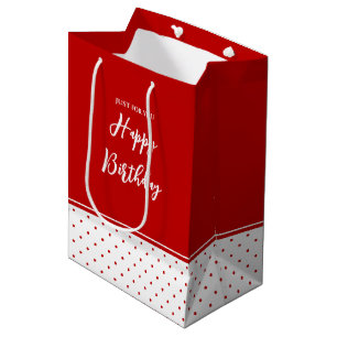 Sacola Para Presentes Média Fundo Branco Vermelho Bolinhas Chic