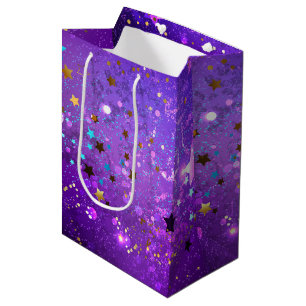 Sacola Para Presentes Média Fundo de folhas roxas com estrelas