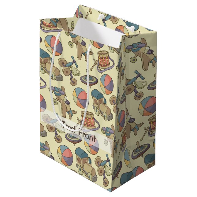 Sacola Para Presentes Média Fundo de Ícones de Brinquedos (Frente inclinada)