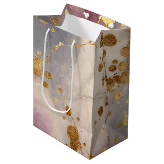 Sacola Para Presentes Média Fundo de respingo de tinta dourada rosa