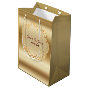 Sacola Para Presentes Média Fundo Dourado e Tag floral