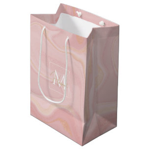 Sacola Para Presentes Média Fundo Dourado Rosa-Marble Moderno