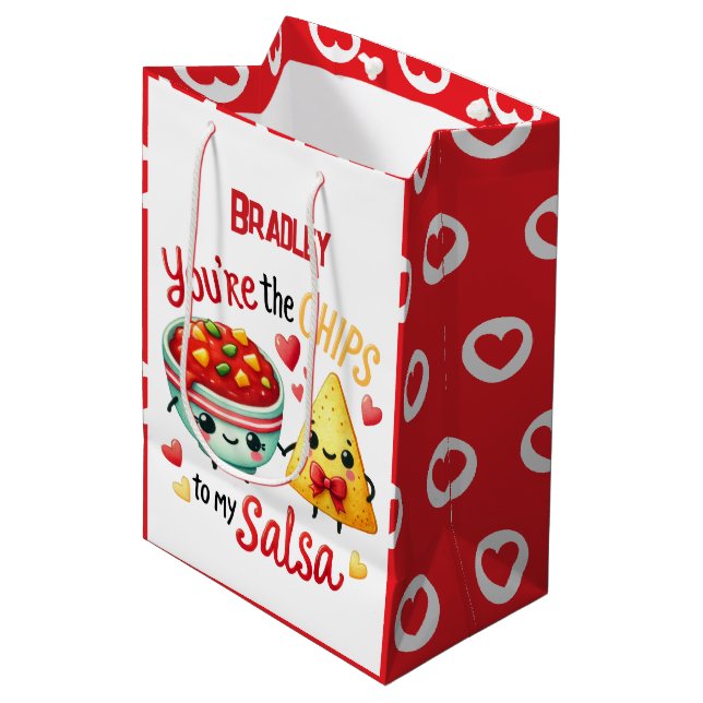 Sacola Para Presentes Média Funny Chips to My Salsa Valentine's Day Add Name (Frente inclinada)