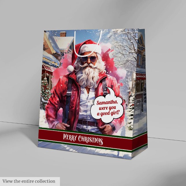 Sacola Para Presentes Média Funny Christmas Gift Bag Handsome Santa Keepsake (Funny Christmas Gift Bag Handsome Santa Keepsake)