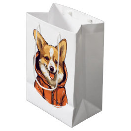 Sacola Para Presentes Média Funny Corgi Vestindo Hoodie