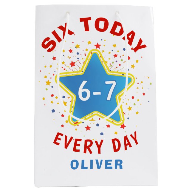 Sacola Para Presentes Média Funny Meme Six Today 6-7 Every Day Birthday Kid's  (Frente)