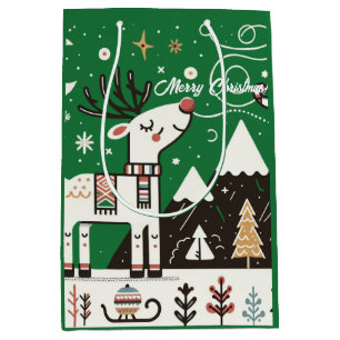 Sacola Para Presentes Média Funny Nordic Reindeer Pattern