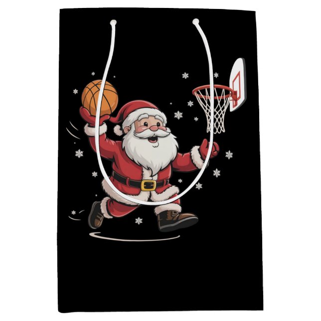 Sacola Para Presentes Média Funny Santa Playing Basketball Christmas Gift Xmas (Frente)