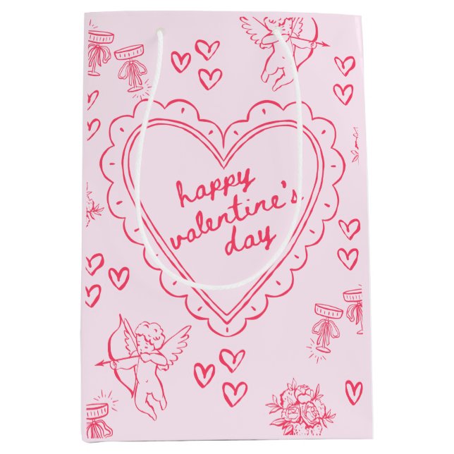Sacola Para Presentes Média Galentine’s Day Valentine Girly Pink (Frente)