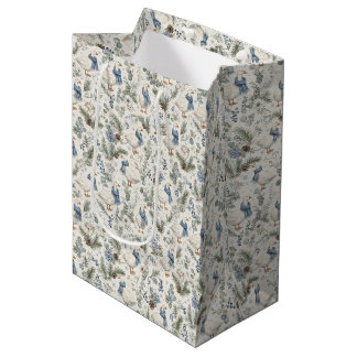 Sacola Para Presentes Média Ganso Azul de Inverno Aquarela Natal Férias