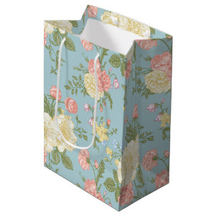 Sacola Para Presentes Média Garden Peony Floral Patterno