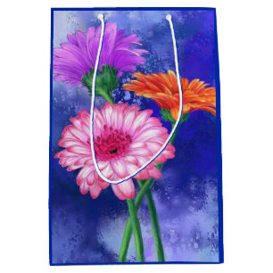 Sacola Para Presentes Média Garganta Gerberas de Três Cores - Desenho de Arte