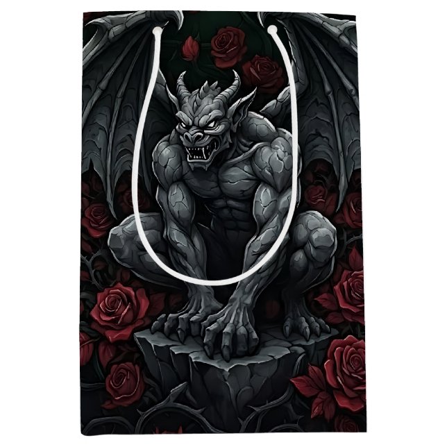 Sacola Para Presentes Média Gárgula e Rosas (Frente)